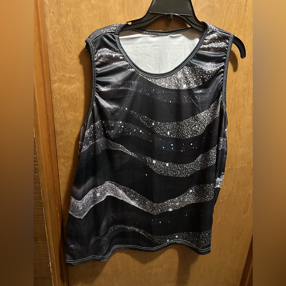 Women's Black and Silver Sleeveless Top